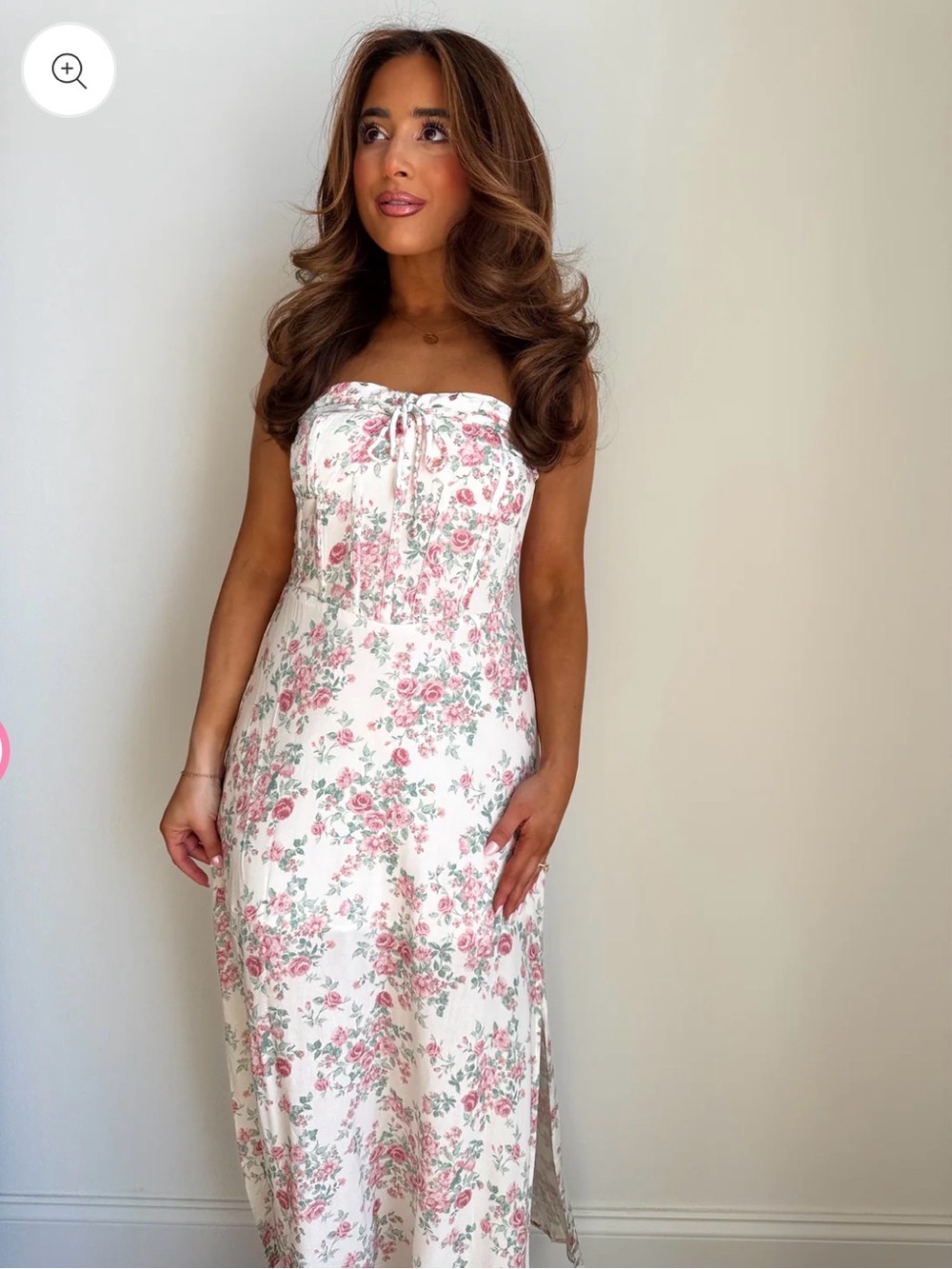 White Maxi Slip Dress with Pink Floral Print - Picture 2 of 2